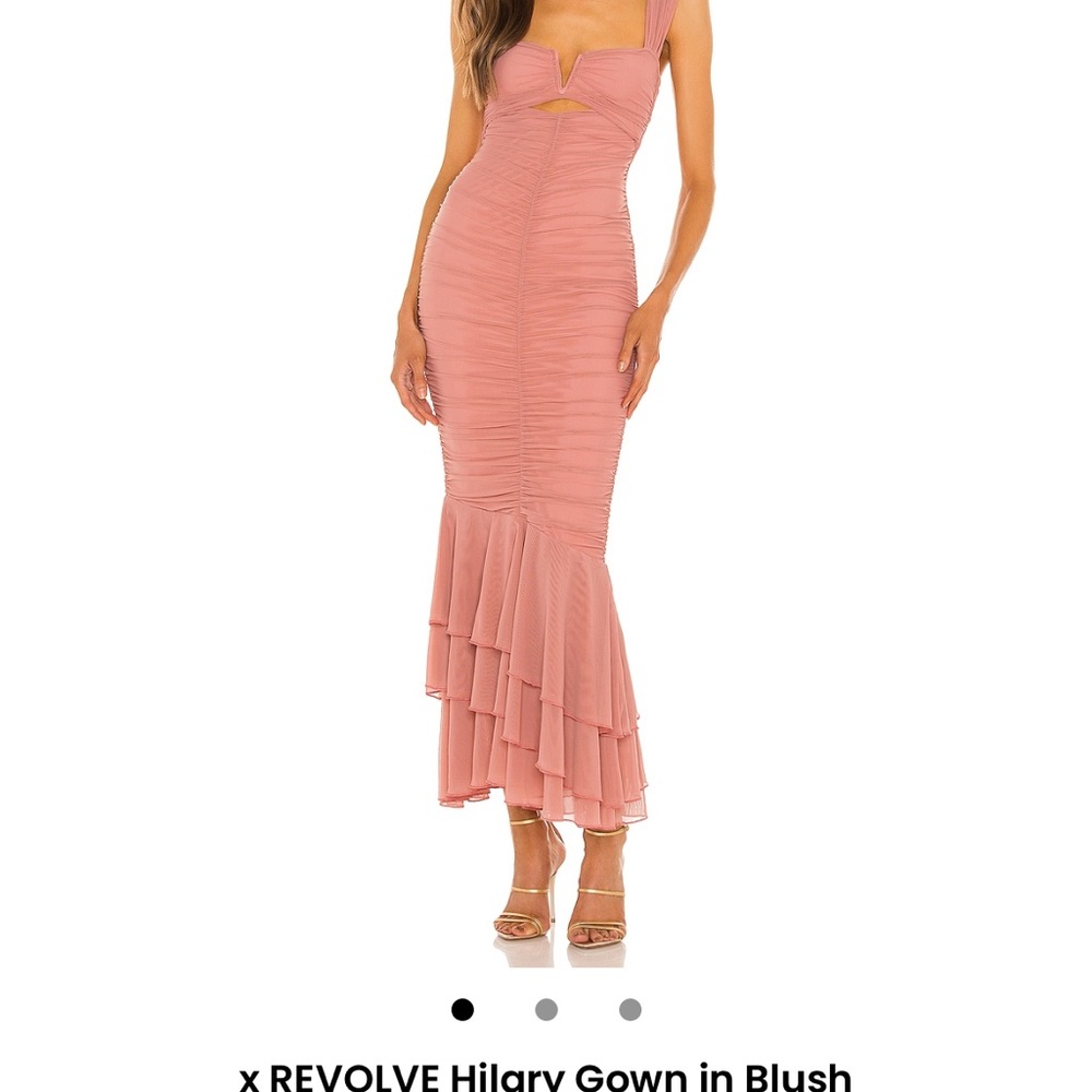 Michael Costello Pink Asymmetrical Ruffled Maxi Gown-worn one time